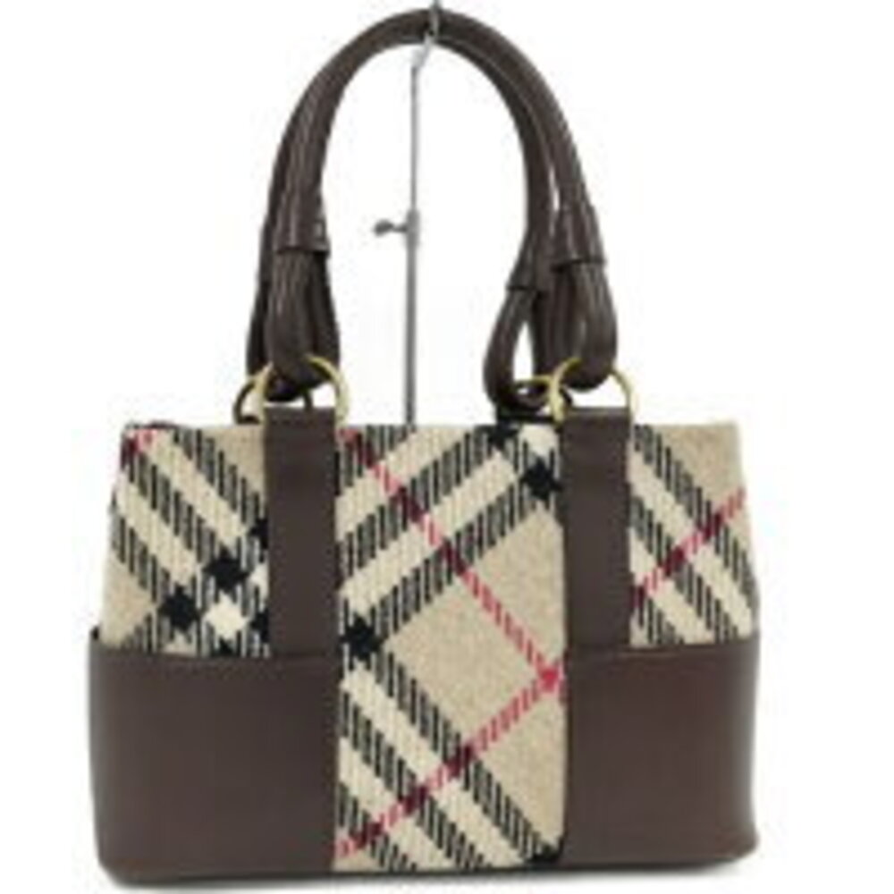 BURBERRY handbag Nova check wool leather beige dark brown - Picture 1 of 9